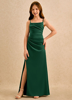 Azazie Cannoli Girls Formal Blumenmädchenkleider A-Linie Plissee Stretch-Satin Kleid Dunkelgrün image3