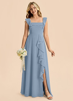 Azazie Nori Junior Dusty Blue A-Line Ruched Chiffon Dress image1