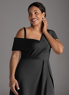 Azazie Milton Mother of the Bride Dresses Black A-Line Pleated Stretch Satin Dress image14
