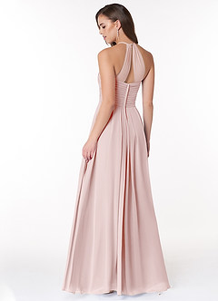 Azazie Ginger Bridesmaid Dresses Blushing Pink A-Line Halter Pleated Chiffon Dress image4