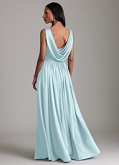 Azazie Novi Vestidos de madrinha de casamento Vestido Nuvem Azul de Cetim elástico de Linha A com com bolsos image2