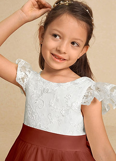 Azazie Vetty Flower Girl Dresses Ivory Auburn A-Line Lace Tulle Dress image8