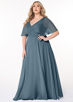 Azazie Pamela Vestidos de damas de honor Vestido Crepúsculo de Gasa de Línea A con Cuello en V plisado image6