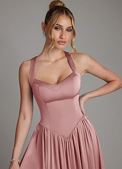 Azazie Francis Bridesmaid Dresses Dusty Rose A-Line Corset Stretch Satin Dress image4
