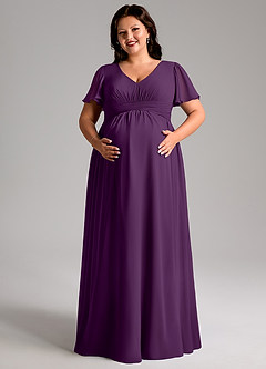 Azazie Verna Maternity Bridesmaid Dresses A-Line V-Neck Ruched Chiffon Floor-Length Dress image11