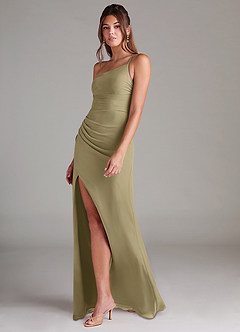 Azazie Eren Brautjungfernkleider Etui One-Shoulder Chiffon Kleid Moosgrün image5