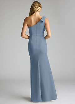 Azazie Rinna Bridesmaid Dresses Dusty Blue Mermaid One Shoulder Stretch Crepe Dress image4