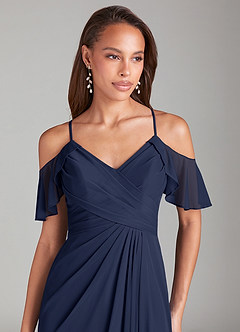 Azazie Dakota Bridesmaid Dresses Dark Navy A-Line Off the Shoulder Mesh Dress image5