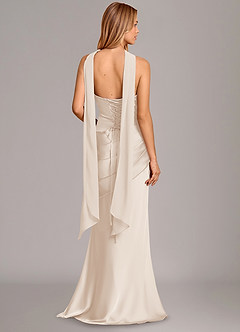 Azazie Pelagia Bridesmaid Dresses White Alabaster Mermaid Corset Stretch Satin Convertible Dress image4