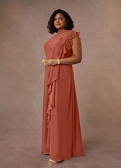 Azazie Narine Vestidos para mãe da noiva Vestido Argila de Chiffon de Linha A com Plissado image9