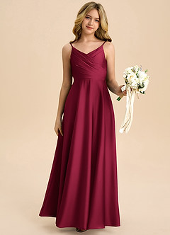 Azazie Bug Junior Linia A Pofałdowany Satyna elastyczna Długość podłogi Młodsza druhna Sukienka image6