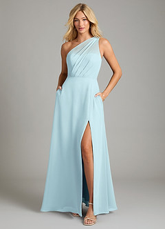 Azazie Phaedra Bridesmaid Dresses Cloud Blue A-Line One Shoulder Chiffon Dress image3