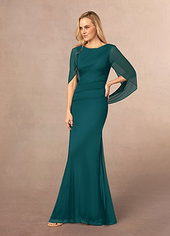 Azazie Belladonna Mother of the Bride Dresses Peacock Mermaid Scoop Pleated Mesh Dress image3