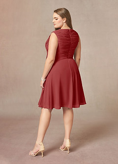 Azazie Theron Kleider für die Brautmutter A-Linie V-Hals Gefaltet Chiffon Kleid Rost image9