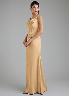 Azazie Spencer Bridesmaid Dresses Gold Mermaid Pleated Stretch Satin Dress image4