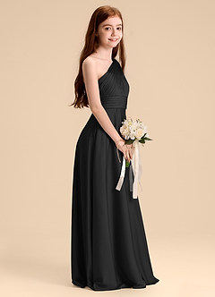 Azazie Charlize Junior Robe Trapèze en Satin extensible Plissée Noir image5