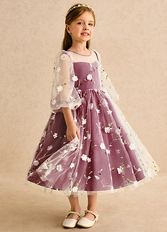 Azazie Elowen Robe Demoiselle D'honneur Fillette Robe Trapèze en Dentelle Encolure en Forme de Cœur Bourgogne image4