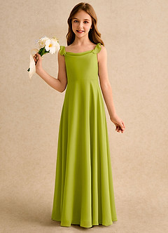 Azazie Puppy Girls Formal Flower Girl Dresses Lemongrass A-Line Pleated Chiffon Dress image3