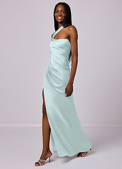 Barbie ♥ Azazie Robes de demoiselle d'honneur Robe Sirène en Satin extensible Ue épaule Verre De Mer image4
