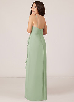 Azazie Kaylee Junior Dusty Sage A-Line with Belt Chiffon Dress image5