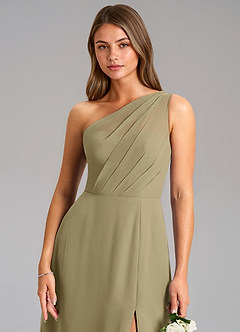 Azazie Phaedra Bridesmaid Dresses Moss Green A-Line One Shoulder Chiffon Dress image8