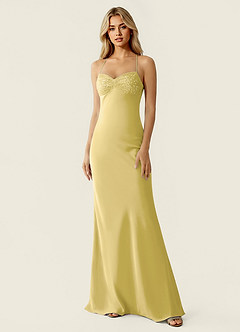 Valerianaire Jaune Pastel Robe de bal en satin ornée de perles image4