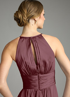 Azazie Bonnie Vestidos de damas de honor Vestido de Sangrado de Satén Elástico de Corte en A con Plisado image6