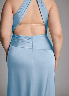 Azazie Gracelynn Bridesmaid Dresses Powder Blue Sheath Pleated Stretch Satin Dress image7