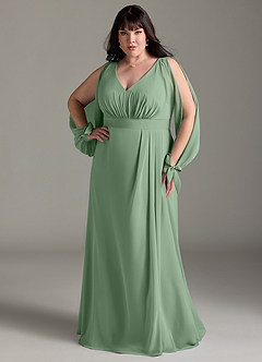 Azazie Matilda Bridesmaid Dresses Matcha A-Line Long Sleeve Chiffon Dress image9