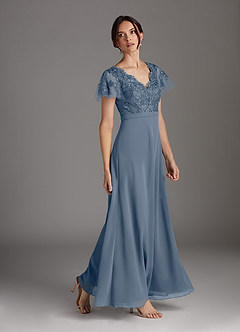 Azazie Singer Abiti per la Madre della Sposa Abito A-Line in Chiffon con Scollo a V in Pizzo Crepuscolo image3