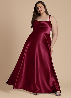 Azazie Shaude Bridesmaid Dresses Burgundy A-Line Pleated Metallic Satin Dress image11