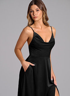 Azazie Sarella Robes de demoiselle d'honneur Robe Trapèze en velours Plissée Noir image7
