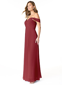 Azazie Kaitlynn Bridesmaid Dresses Pomegranate Empire Ruched Chiffon Convertible Dress image4