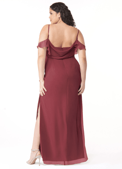 Azazie Emeralda Jurken voor bruidsmeisjes Jurk van Chiffon met Kolom Off the Shoulder Merlot image8