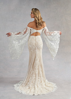 Azazie Memphis Wedding Dresses Diamond White Nude Mermaid V-Neck Sequins Lace Dress image5