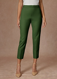 front Kennedy Olive Structured Stretch Pants Suit