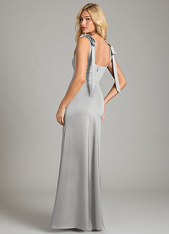 Azazie Frostine Vestidos de damas de honor Vestido de Plata de Satén Elástico de Corte en A con Lazo image2