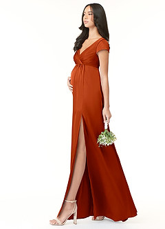 Azazie Allessia vestidos de dama de honor de maternidad Vestido de Corte En A Plisado Hasta el suelo Satén Elástico image3