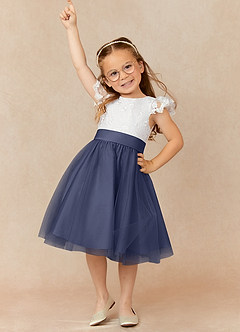 Azazie Vetty Flower Girl Dresses Ivory Stormy A-Line Lace Tulle Dress image1