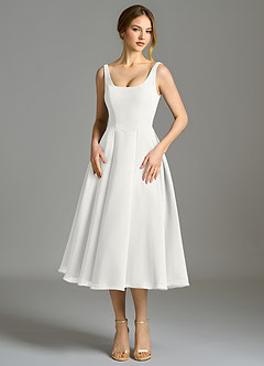 Azazie Amalie Brautjungfernkleider A-Linie Plissee Chiffon Kleid Weiß image4