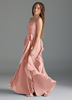 Azazie Peyton Junior Rosette A-Line V-Neck Cascading Ruffles Chiffon Dress image4