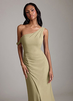Azazie Madelyn Bridesmaid Dresses Moss Green Mermaid One Shoulder Chiffon Convertible Dress image4