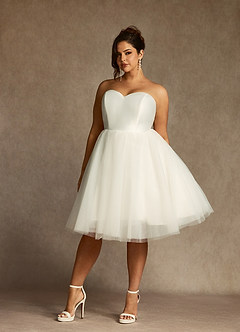 Azazie Gelsey At-home Try On Dresses Cream A-Line Sweetheart Neckline Tulle Dress image8