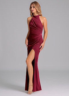 Azazie Jemma Robes de demoiselle d'honneur Robe Fourreau en velours Plissée Bourgogne image5