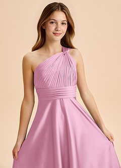 Azazie Charlize Junior Candy Pink A-Line Pleated Stretch Satin Dress image6