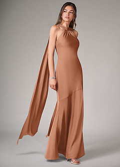 Azazie Kinsley Bridesmaid Dresses Bronzer Mermaid Side Slit Stretch Satin Dress image3