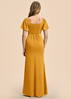 Azazie Chace Junior Butterscotch Sheath Stretch Satin Dress image2