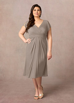 Azazie Vera Abiti per la Madre della Sposa Abito A-Line in Maglia con Scollo a V a Pieghe Taupe image6
