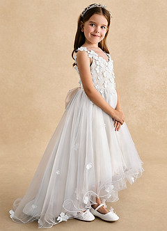 Azazie Celia Flower Girl Dresses White Alabaster A-Line Lace Tulle Dress image3