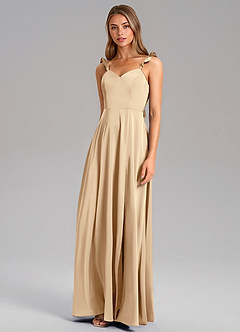 Azazie Everett Bridesmaid Dresses Champagne A-Line Stretch Satin Dress image4